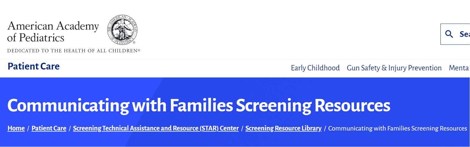 Screenshot from American Academy of Pediatrics' webpage on resources for communicating with families