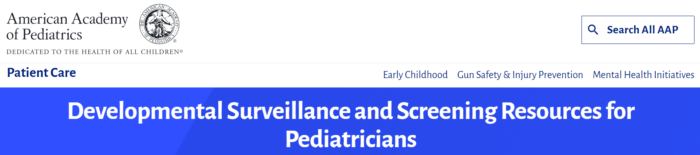 Screenshot from American Academy of Pediatrics developmental screening webpage