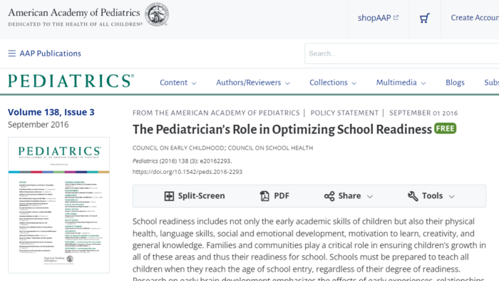 Screenshot of American Academy of Pediatrics' publication website