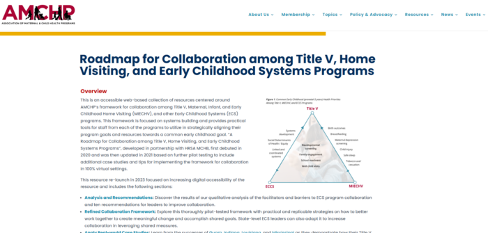 Screenshot of the homepage for the Roadmap for Collaboration among Title V, Home Visiting, and Early Childhood Systems Programs