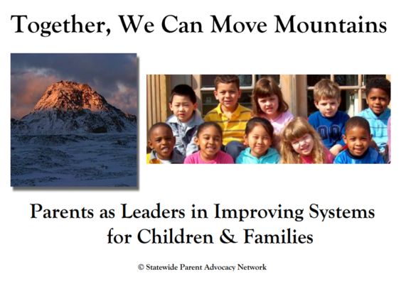 Presentation cover slide with picture of children and picture of mountain