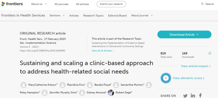 Screenshot of article webpage