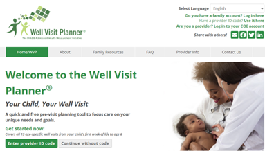 screenshot of the wellvisitplanner.org homepage