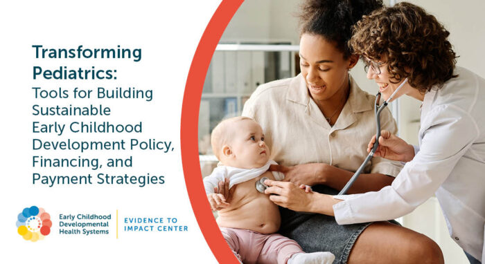 Medical professional holding stethoscope to baby being held by woman